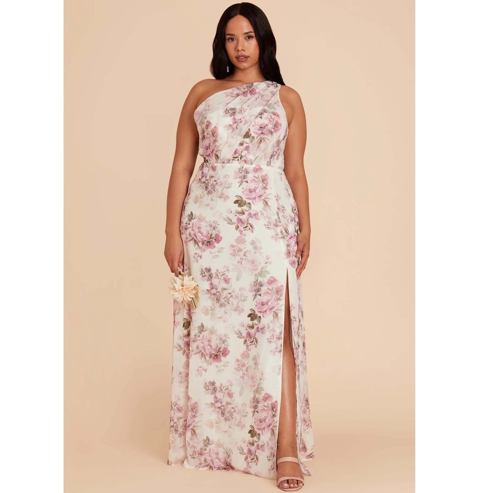 NEW Birdy Grey Kira Chiffon Maxi Dress Dusty‎ Pink Peonies One Shoulder Size 1X
